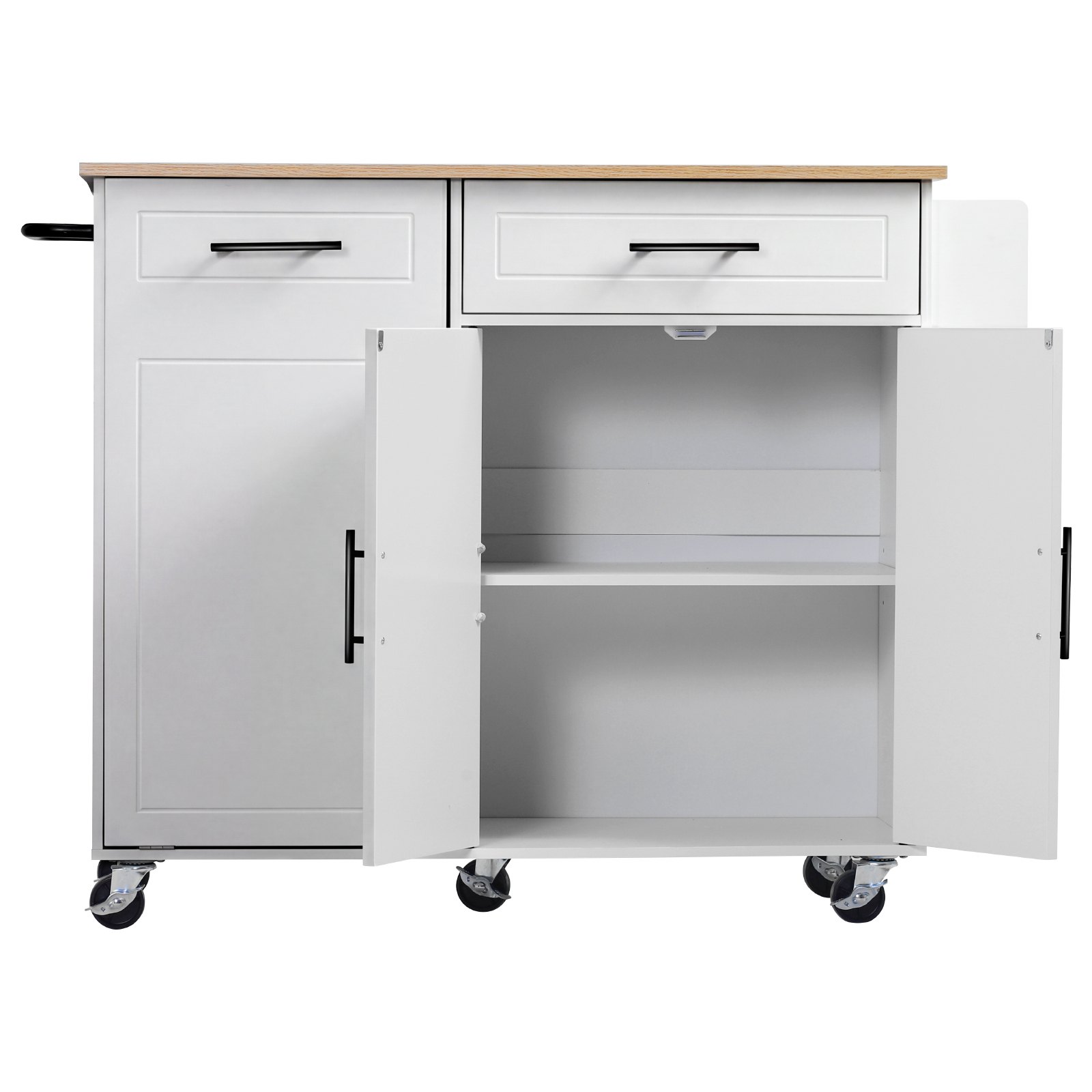 VEVOR Kitchen Island Cart with Storage, 46.06 in Wide Mobile Rolling Storage Island on Swivel Wheels, with Drawer, Storage Cabinet, Drop Leaf, Spice/Towel Rack, Table for Home Dining Room, White
