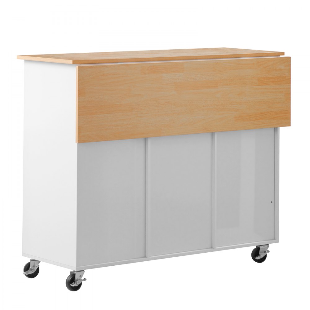 VEVOR Kitchen Island Cart with Storage, 45.67 in Wide Mobile Rolling Storage Island on Swivel Wheels, with 2 Drawers, Storage Cabinet, Drop Leaf, Towel Rack, Table for Home Dining Room, White