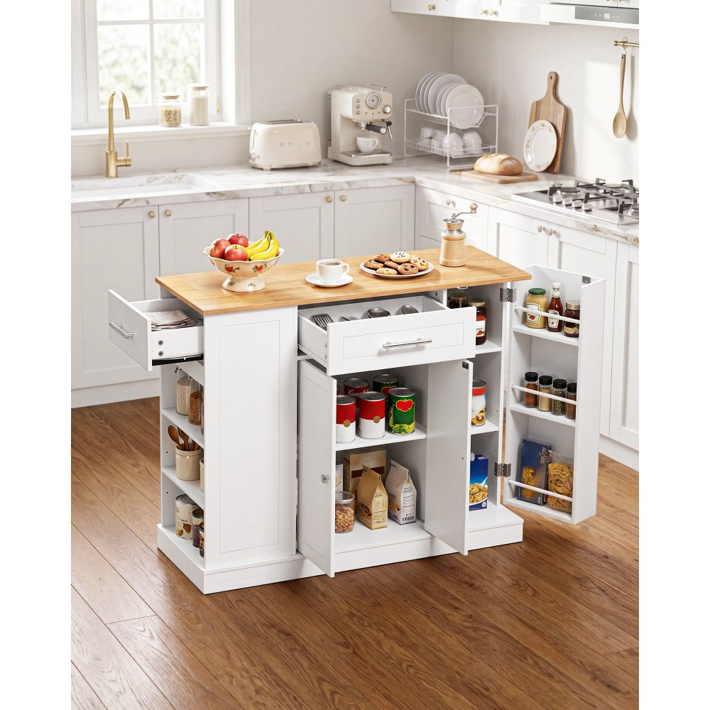 VEVOR Kitchen Island Cart with Storage, 42.36 in Wide Island Table for Kitchen, with 2 Drawers, Storage Cabinet, Table for Home Dining Room, White