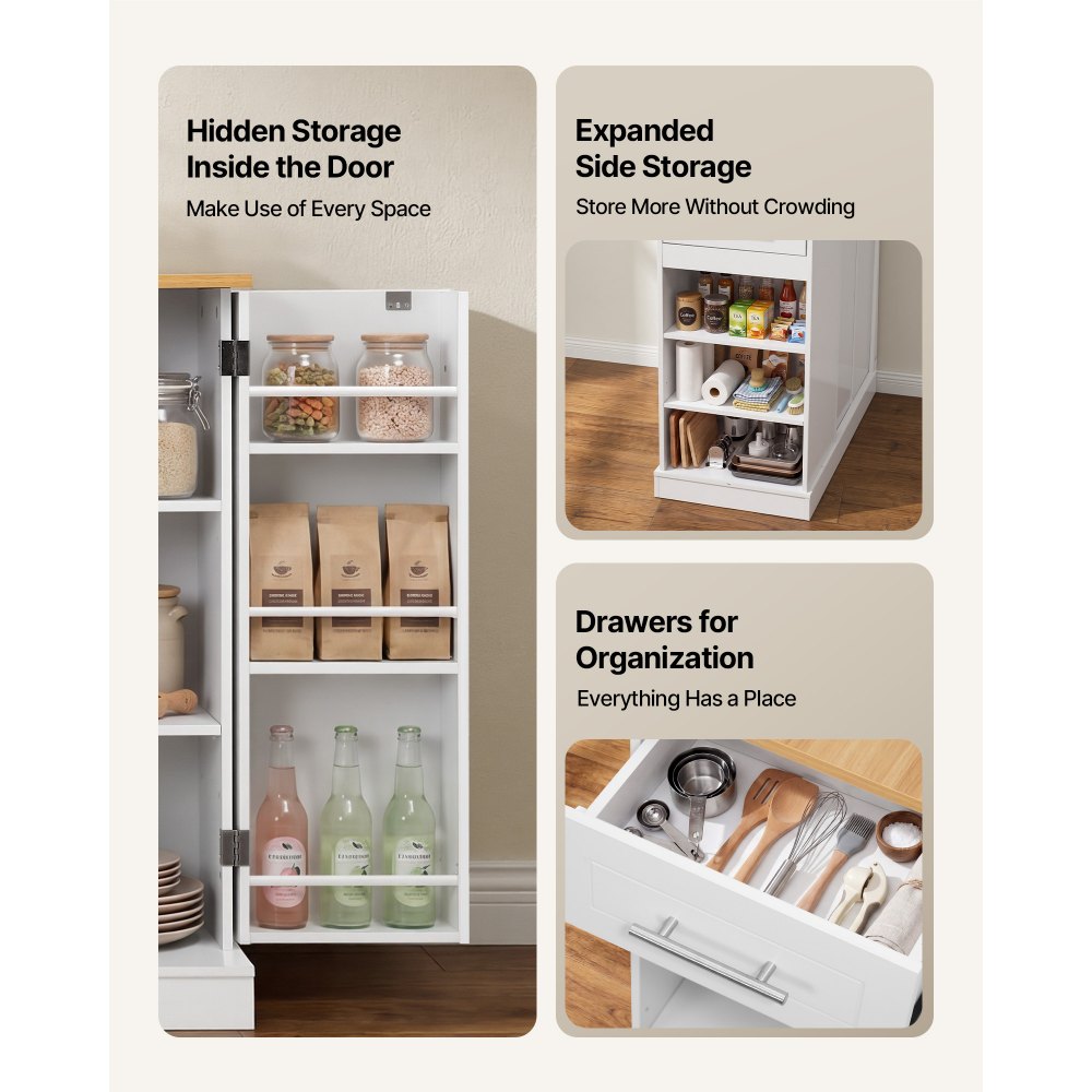 VEVOR Kitchen Island Cart with Storage, 42.36 in Wide Island Table for Kitchen, with 2 Drawers, Storage Cabinet, Table for Home Dining Room, White