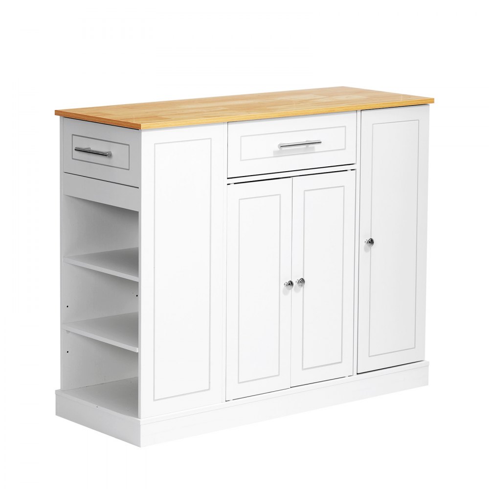 VEVOR Kitchen Island Cart with Storage, 42.36 in Wide Island Table for Kitchen, with 2 Drawers, Storage Cabinet, Table for Home Dining Room, White