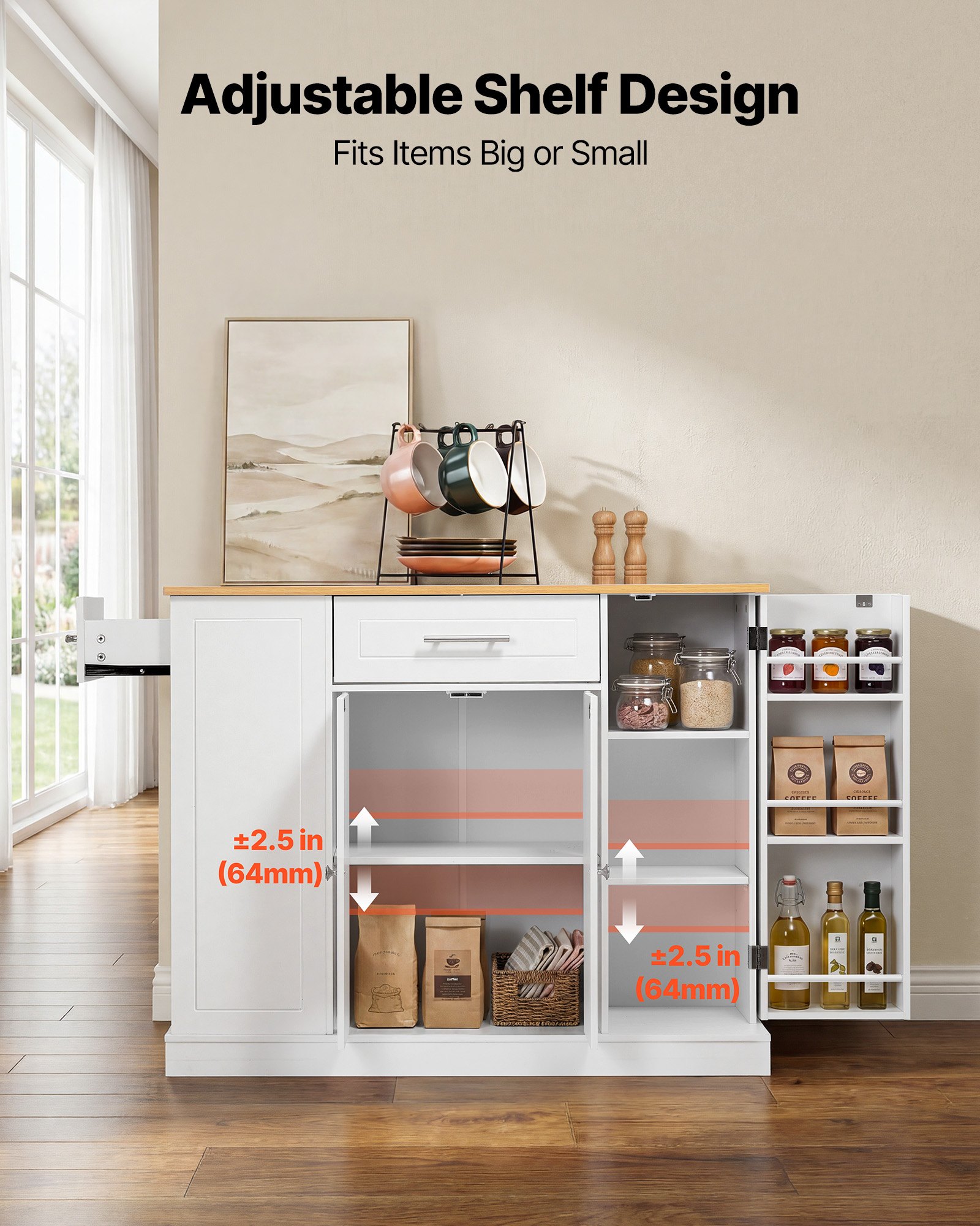 VEVOR Kitchen Island Cart with Storage, 42.36 in Wide Island Table for Kitchen, with 2 Drawers, Storage Cabinet, Table for Home Dining Room, White