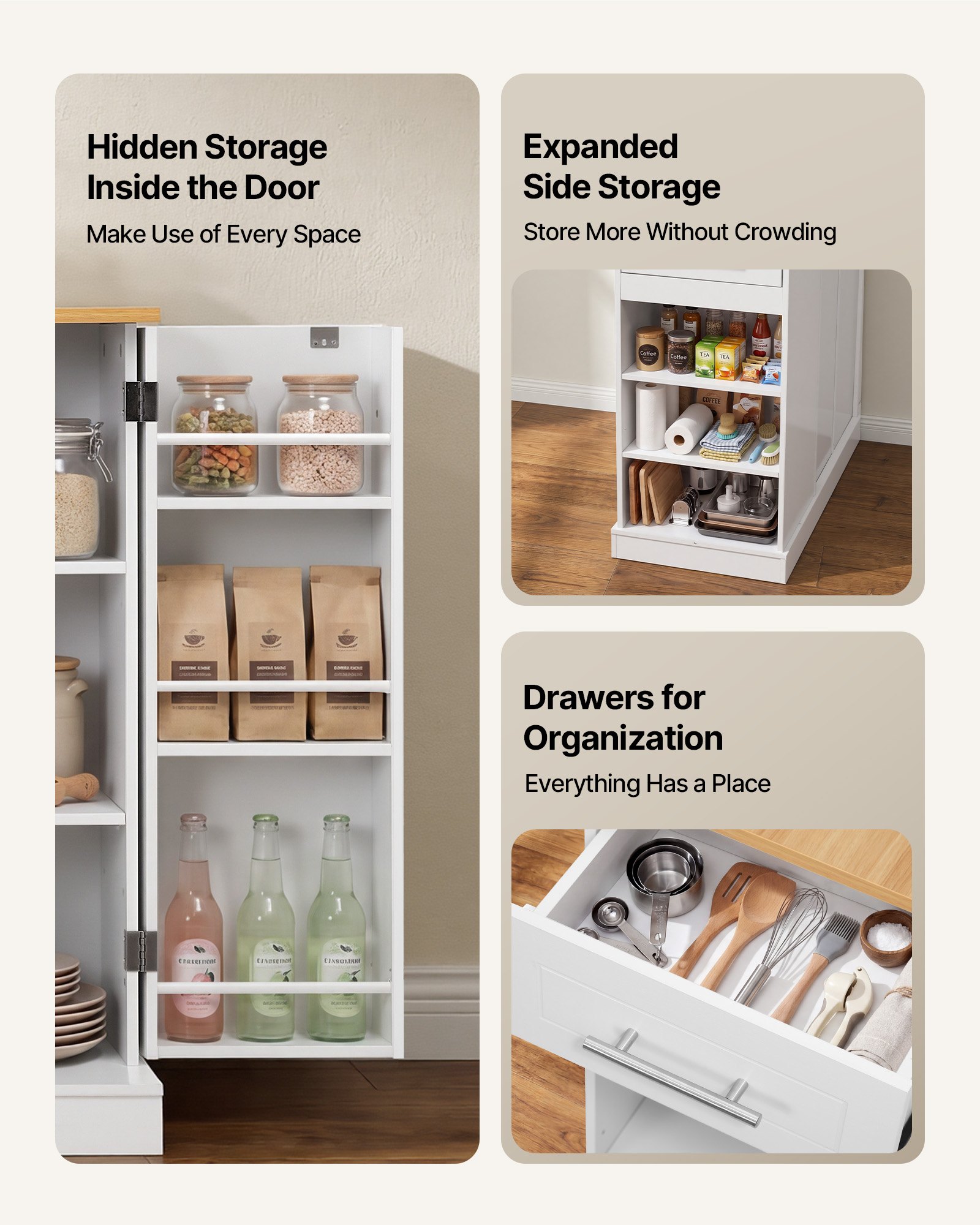 VEVOR Kitchen Island Cart with Storage, 42.36 in Wide Island Table for Kitchen, with 2 Drawers, Storage Cabinet, Table for Home Dining Room, White