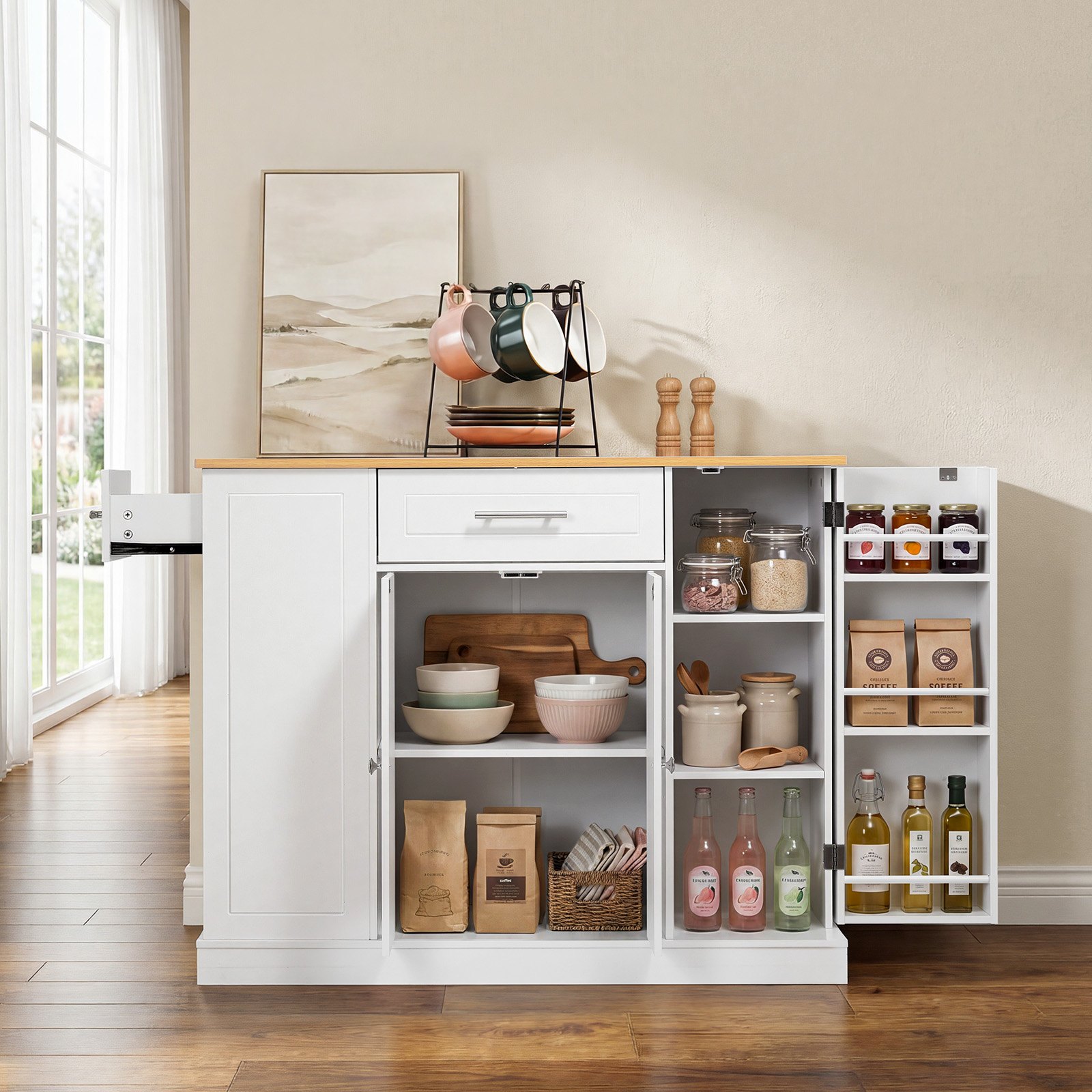 VEVOR Kitchen Island Cart with Storage, 42.36 in Wide Island Table for Kitchen, with 2 Drawers, Storage Cabinet, Table for Home Dining Room, White
