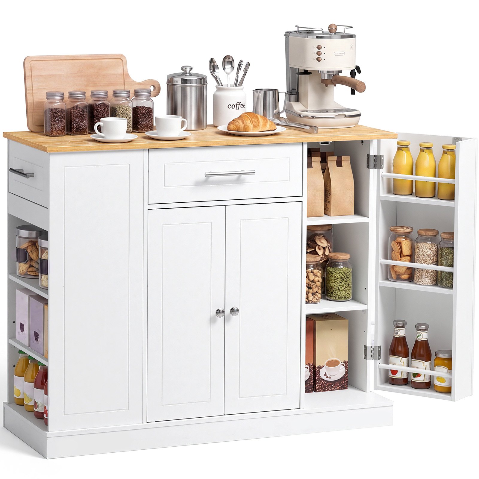 VEVOR Kitchen Island Cart with Storage, 42.36 in Wide Island Table for Kitchen, with 2 Drawers, Storage Cabinet, Table for Home Dining Room, White