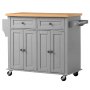 VEVOR Kitchen Island Cart with Storage, 1110 mm Wide Mobile Rolling Storage Island on Swivel Wheels, with 2 Drawers, Storage Cabinet, Spice/Towel Rack, Hooks, Table for Home Dining Room, Gray
