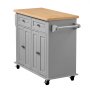 VEVOR Kitchen Island Cart with Storage, 1110 mm Wide Mobile Rolling Storage Island on Swivel Wheels, with 2 Drawers, Storage Cabinet, Spice/Towel Rack, Hooks, Table for Home Dining Room, Gray