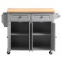 VEVOR Kitchen Island Cart with Storage, 1110 mm Wide Mobile Rolling Storage Island on Swivel Wheels, with 2 Drawers, Storage Cabinet, Spice/Towel Rack, Hooks, Table for Home Dining Room, Gray