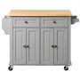 VEVOR Kitchen Island Cart with Storage, 1110 mm Wide Mobile Rolling Storage Island on Swivel Wheels, with 2 Drawers, Storage Cabinet, Spice/Towel Rack, Hooks, Table for Home Dining Room, Gray