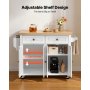 VEVOR Kitchen Island Cart with Storage, 1110 mm Wide Mobile Rolling Storage Island on Swivel Wheels, with 2 Drawers, Storage Cabinet, Spice/Towel Rack, Hooks, Table for Home Dining Room, White