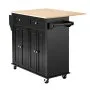 VEVOR Kitchen Island Cart with Storage, 1107 mm Wide Mobile Rolling Storage Island on Swivel Wheels, with 2 Drawers, Storage Cabinet, Drop Leaf, Spice/Towel Rack, Table for Home Dining Room, Black