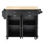 VEVOR Kitchen Island Cart with Storage, 1107 mm Wide Mobile Rolling Storage Island on Swivel Wheels, with 2 Drawers, Storage Cabinet, Drop Leaf, Spice/Towel Rack, Table for Home Dining Room, Black