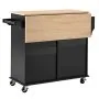 VEVOR Kitchen Island Cart with Storage, 1107 mm Wide Mobile Rolling Storage Island on Swivel Wheels, with 2 Drawers, Storage Cabinet, Drop Leaf, Spice/Towel Rack, Table for Home Dining Room, Black