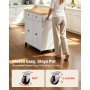 VEVOR Kitchen Island Cart with Storage, 43.58 in Wide Mobile Rolling Storage Island on Swivel Wheels, with 2 Drawers, Storage Cabinet, Drop Leaf, Spice/Towel Rack, Table for Home Dining Room, White