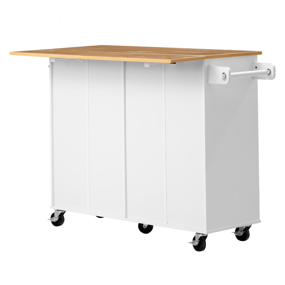 VEVOR Kitchen Island Cart with Storage, 47.64 in Wide Mobile Rolling Storage Island on Swivel Wheels, with 2 Drawers, Storage Cabinet, Drop Leaf, Towel Rack, Table for Home Dining Room, White