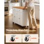 VEVOR Kitchen Island Cart with Storage, 47.64 in Wide Mobile Rolling Storage Island on Swivel Wheels, with 2 Drawers, Storage Cabinet, Drop Leaf, Towel Rack, Table for Home Dining Room, White
