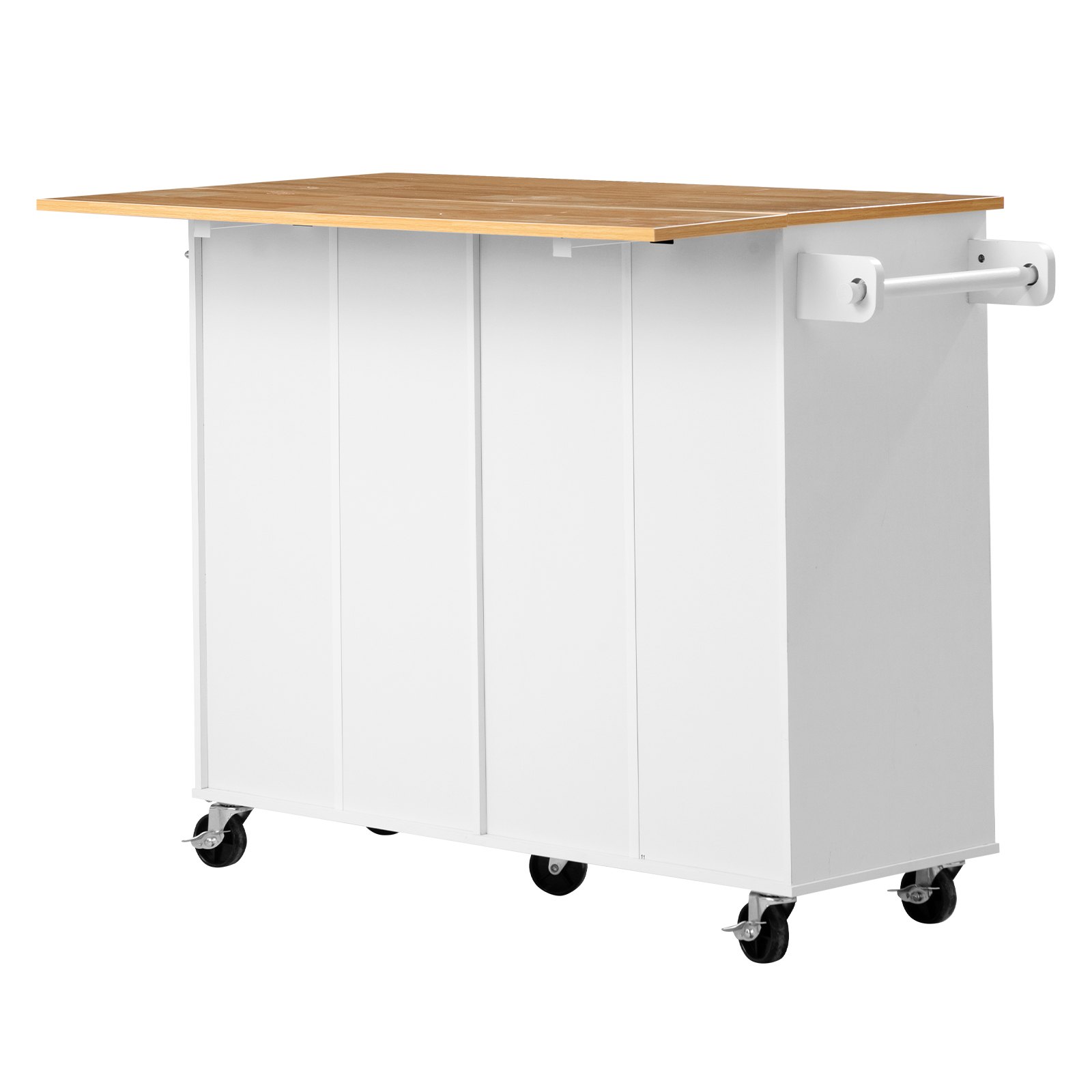 VEVOR Kitchen Island Cart with Storage, 47.64 in Wide Mobile Rolling Storage Island on Swivel Wheels, with 2 Drawers, Storage Cabinet, Drop Leaf, Towel Rack, Table for Home Dining Room, White