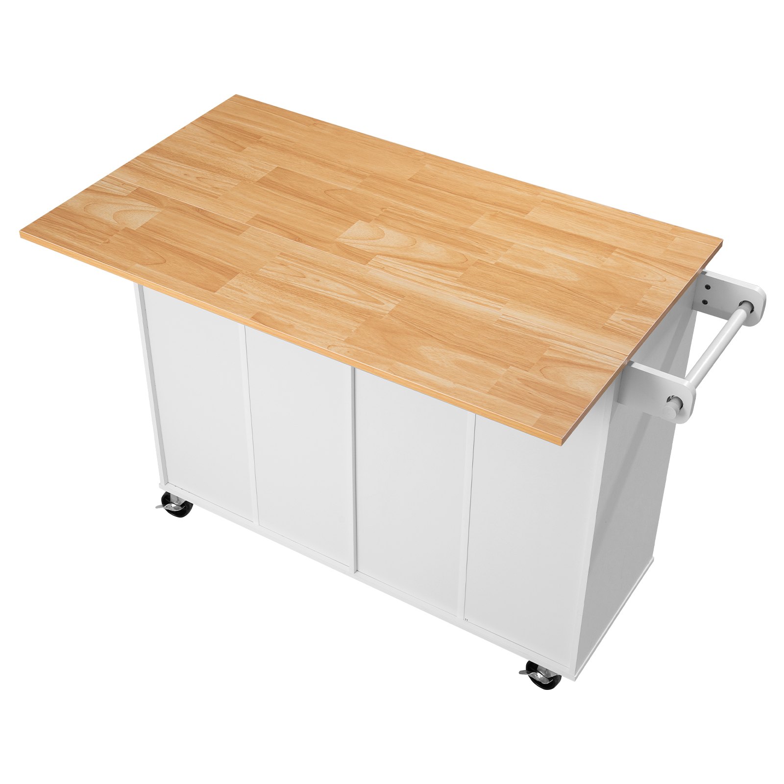VEVOR Kitchen Island Cart with Storage, 47.64 in Wide Mobile Rolling Storage Island on Swivel Wheels, with 2 Drawers, Storage Cabinet, Drop Leaf, Towel Rack, Table for Home Dining Room, White