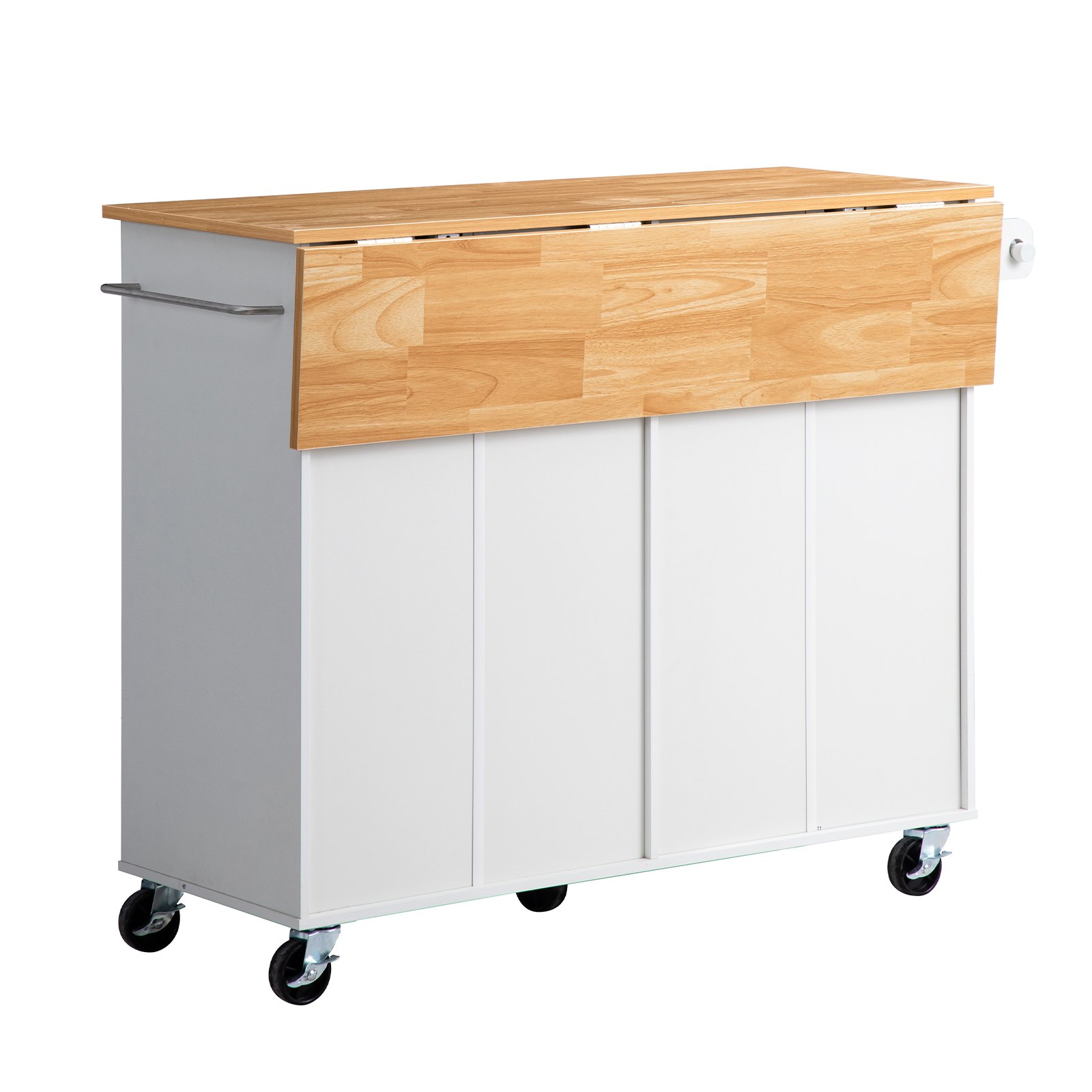 VEVOR Kitchen Island Cart with Storage, 47.64 in Wide Mobile Rolling Storage Island on Swivel Wheels, with 2 Drawers, Storage Cabinet, Drop Leaf, Towel Rack, Table for Home Dining Room, White