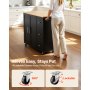 VEVOR Kitchen Island Cart with Storage, 42.4 in Wide Mobile Rolling Storage Island on Swivel Wheels, with 3 Drawers, Storage Cabinet, Drop Leaf, Towel Rack, Table for Home Dining Room, Black