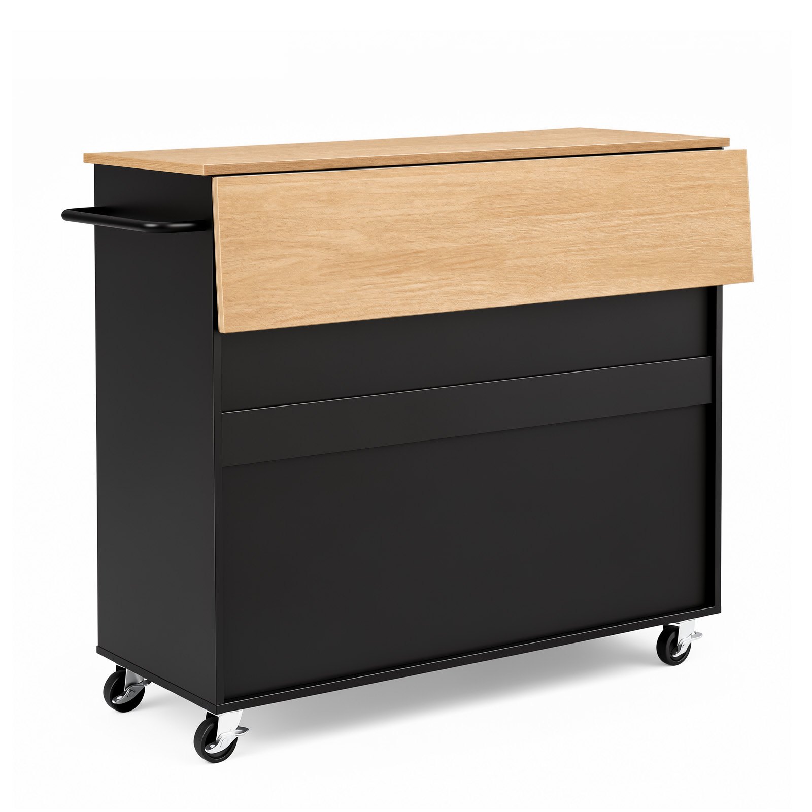 VEVOR Kitchen Island Cart with Storage, 42.4 in Wide Mobile Rolling Storage Island on Swivel Wheels, with 3 Drawers, Storage Cabinet, Drop Leaf, Towel Rack, Table for Home Dining Room, Black