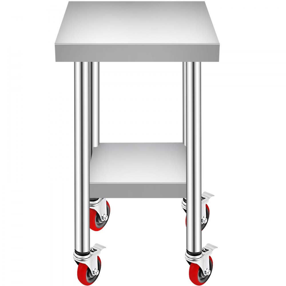 VEVOR Stainless Steel Work Table 24 x 18 x 34 Inch, 700 LBS Load Capacity with 4 Wheels, 3 Adjustable Height Levels, Heavy Duty Food Prep Worktable for Commercial Kitchen Restaurant, Silver