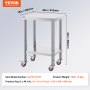 VEVOR Stainless Steel Work Table 24 x 18 x 34 Inch, 700 LBS Load Capacity with 4 Wheels, 3 Adjustable Height Levels, Heavy Duty Food Prep Worktable for Commercial Kitchen Restaurant, Silver