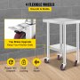 VEVOR Stainless Steel Catering Work Table 24x18 Inch Commercial Kitchen Table with 4 Wheels Commercial Food Prep Workbench with Flexible Adjustment Shelf for Kitchen Prep Table