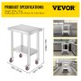 Stainless Steel Work Table 610x460mm 4 Wheels Food Prep Commercial Grade 2 Layers