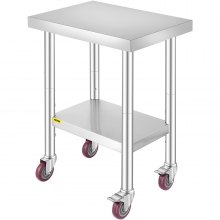 VEVOR Stainless Steel Work Table 24 x 18 x 34 Inch, 700 LBS Load Capacity with 4 Wheels, 3 Adjustable Height Levels, Heavy Duty Food Prep Worktable for Commercial Kitchen Restaurant, Silver