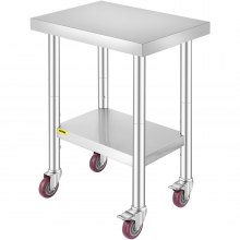 VEVOR Rustfrit stål Catering arbejdsbord 24x18 tommer kommercielt køkkenbord med 4 hjul Kommercielt madlavningsarbejdsbord med fleksibel justering af hylde til køkkenbord