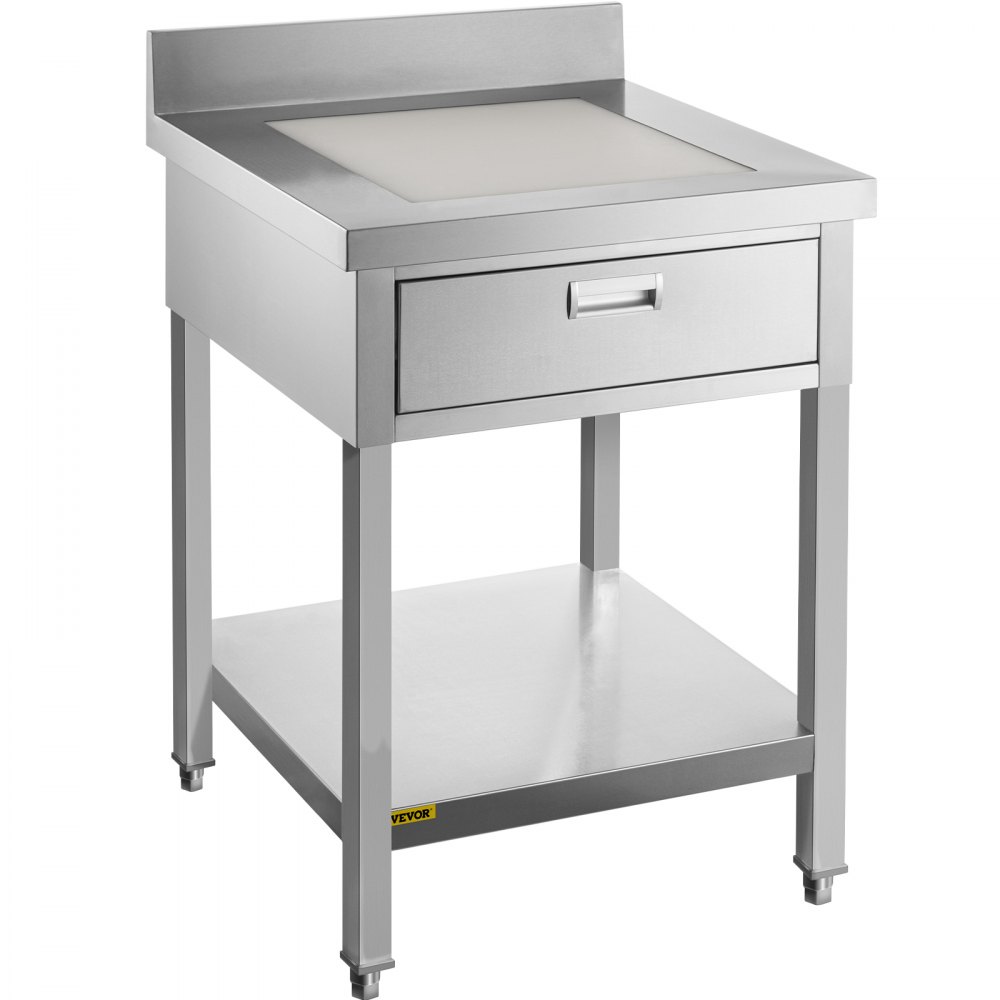 VEVOR Commercial Food Prep Worktable 24x24 In Stainless Steel Table with Drawer Kitchen Utility Table with Undershelf and Backsplash Kitchen Island 660 Lbs Load Capacity for Restaurant, Home and Hotel