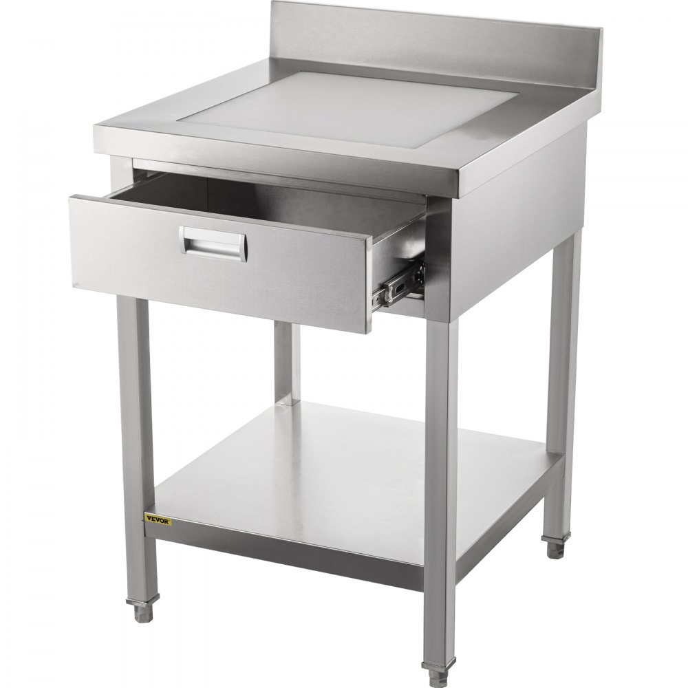 VEVOR Stainless Steel Prep Table 24 x 24 in Stainless Steel Table with Drawer Kitchen Table with Undershelf and Backsplash Kitchen Island 440 Lbs Load Capacity for Restaurant, Home and Hotel