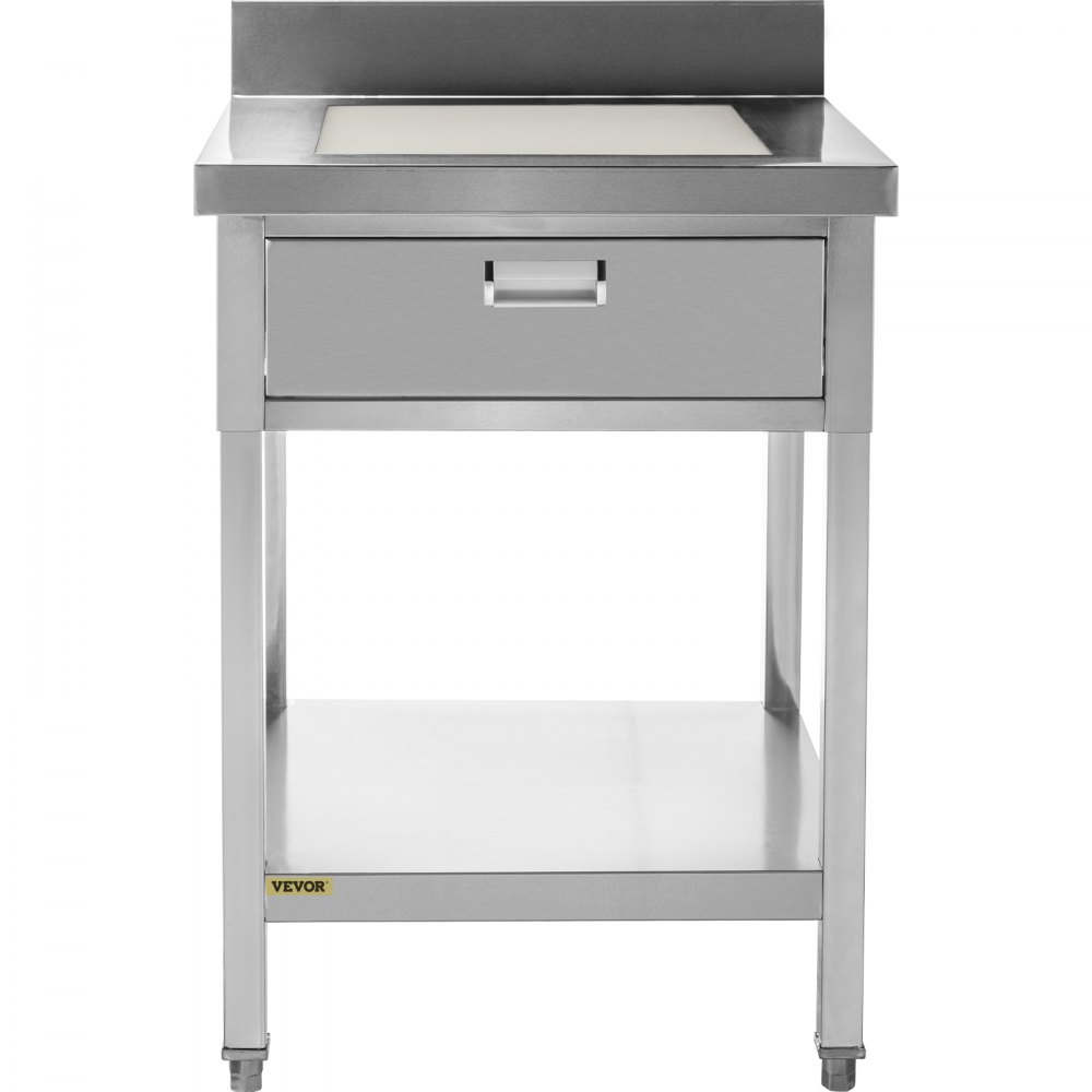 VEVOR Stainless Steel Prep Table 24 x 24 in Stainless Steel Table with Drawer Kitchen Table with Undershelf and Backsplash Kitchen Island 440 Lbs Load Capacity for Restaurant, Home and Hotel