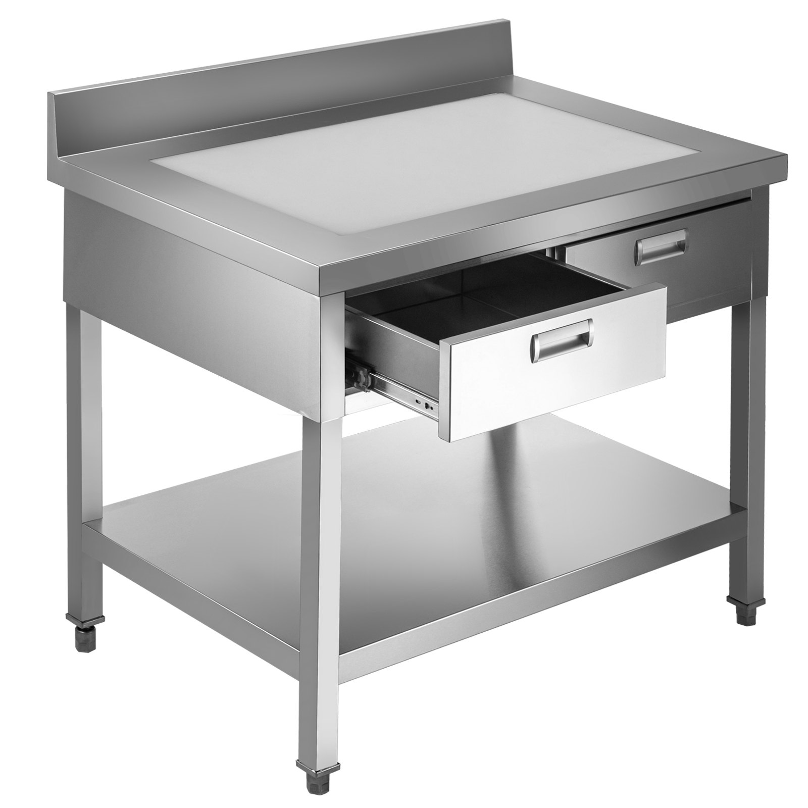 VEVOR Commercial Worktable Workstation 24 x 36 Inch Commercial Food Prep Worktable with 2 Drawers, Undershelf and Backsplash, 992 lbs Load Stainless Steel Kitchen Island for Restaurant, Home and Hotel