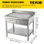 VEVOR Commercial Worktable Workstation 24 x 42 In Commercial Food Prep Worktable with 2 Drawers, Undershelf and Backsplash, 992 lbs Load Stainless Steel Kitchen Island for Restaurant, Home and Hotel