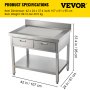 VEVOR Stainless Steel Work Table 24 x 42 in Commercial Food Prep Worktable with 2 Drawers, Undershelf and Backsplash, 992 lbs Load Stainless Steel Kitchen Island for Restaurant, Home and Hotel