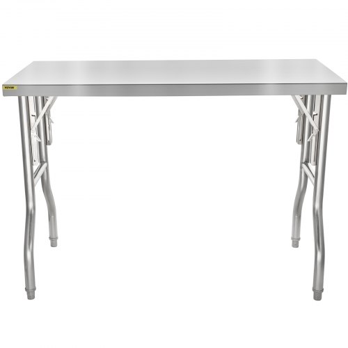 VEVOR Commercial Worktable Workstation 48 x 24 Inch Folding Commercial Prep Table, Heavy-duty Stainless Steel Folding Table with 661 lbs Load, Kitchen Work Table, Silver Stainless Steel Kitchen Island