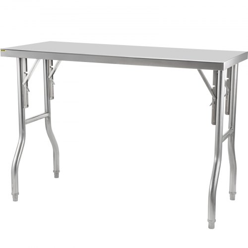 VEVOR Commercial Worktable Workstation 48 x 24 Inch Folding Commercial Prep Table, Heavy-duty Stainless Steel Folding Table with 661 lbs Load, Kitchen Work Table, Silver Stainless Steel Kitchen Island
