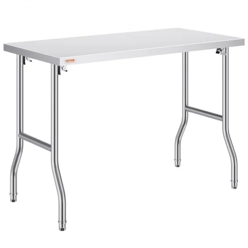 VEVOR Folding Commercial Prep Table, 48 x 24 Inch Commercial Worktable Workstation, Heavy-duty Stainless Steel Folding Table with 300 lbs Load, Kitchen Work Table, for Home Kitchen Restaurant Garage