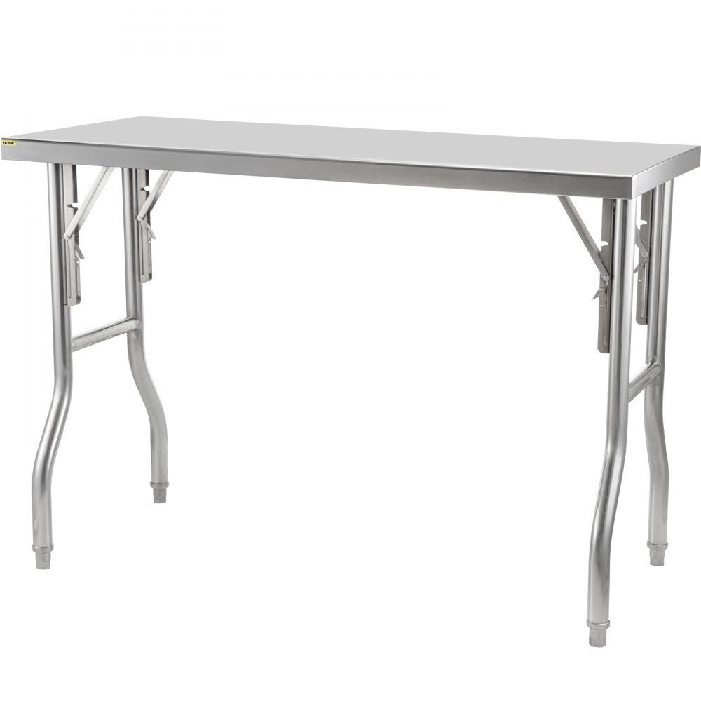 VEVOR Folding Commercial Prep Table, 48 x 24 Inch Commercial Worktable Workstation, Heavy-duty Stainless Steel Folding Table, Kitchen Work Table, for Home Kitchen Restaurant Garage