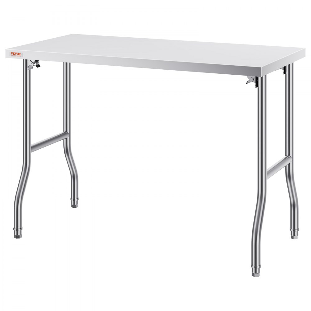 VEVOR stainless steel kitchen island with sleek design and sturdy tubular legs.