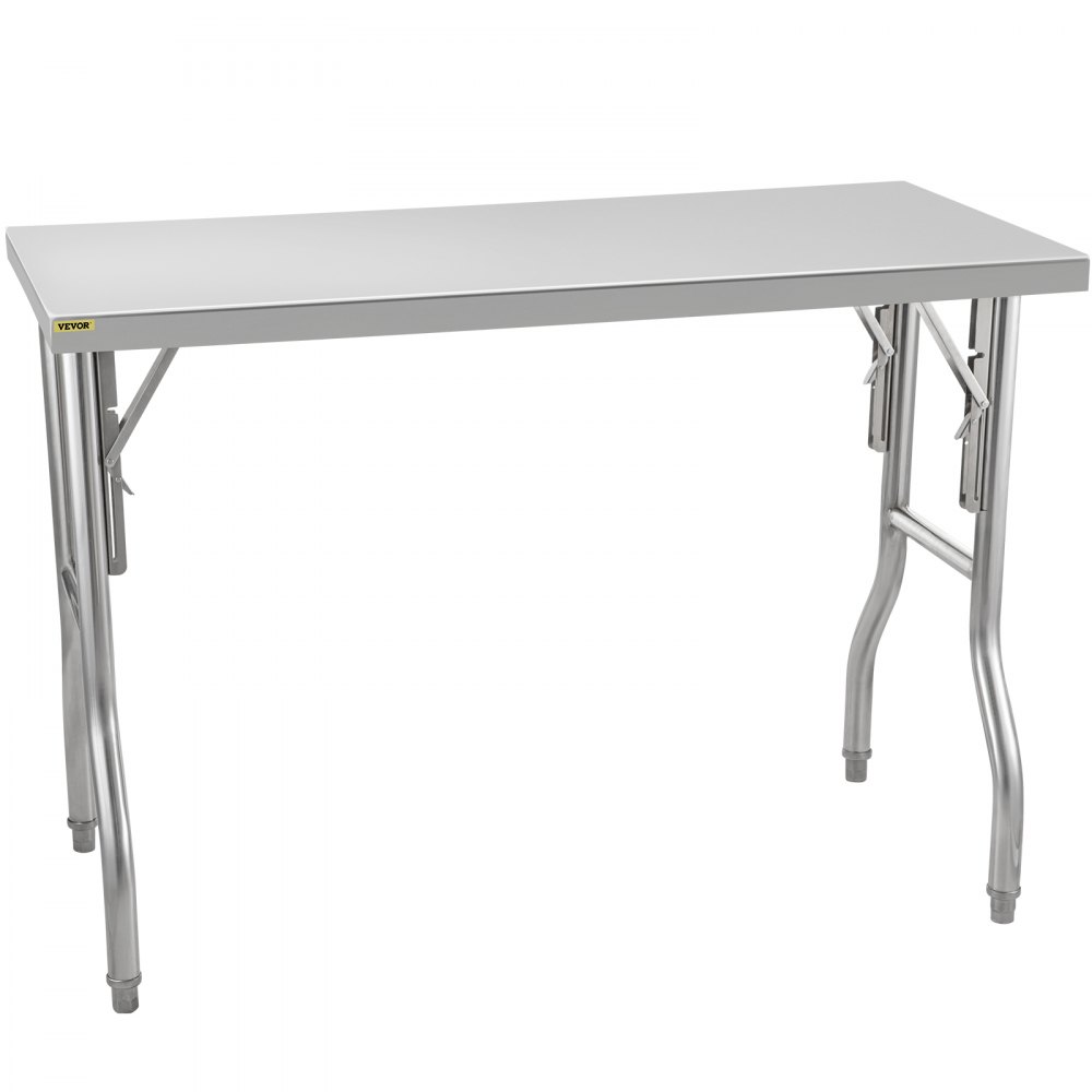 VEVOR Commercial Worktable Workstation 121.9x61 cm Folding Commercial Prep Table, Heavy-duty Stainless Steel Folding Table with 299.8 kg Load, Kitchen Work Table, Silver Stainless Steel Kitchen Island