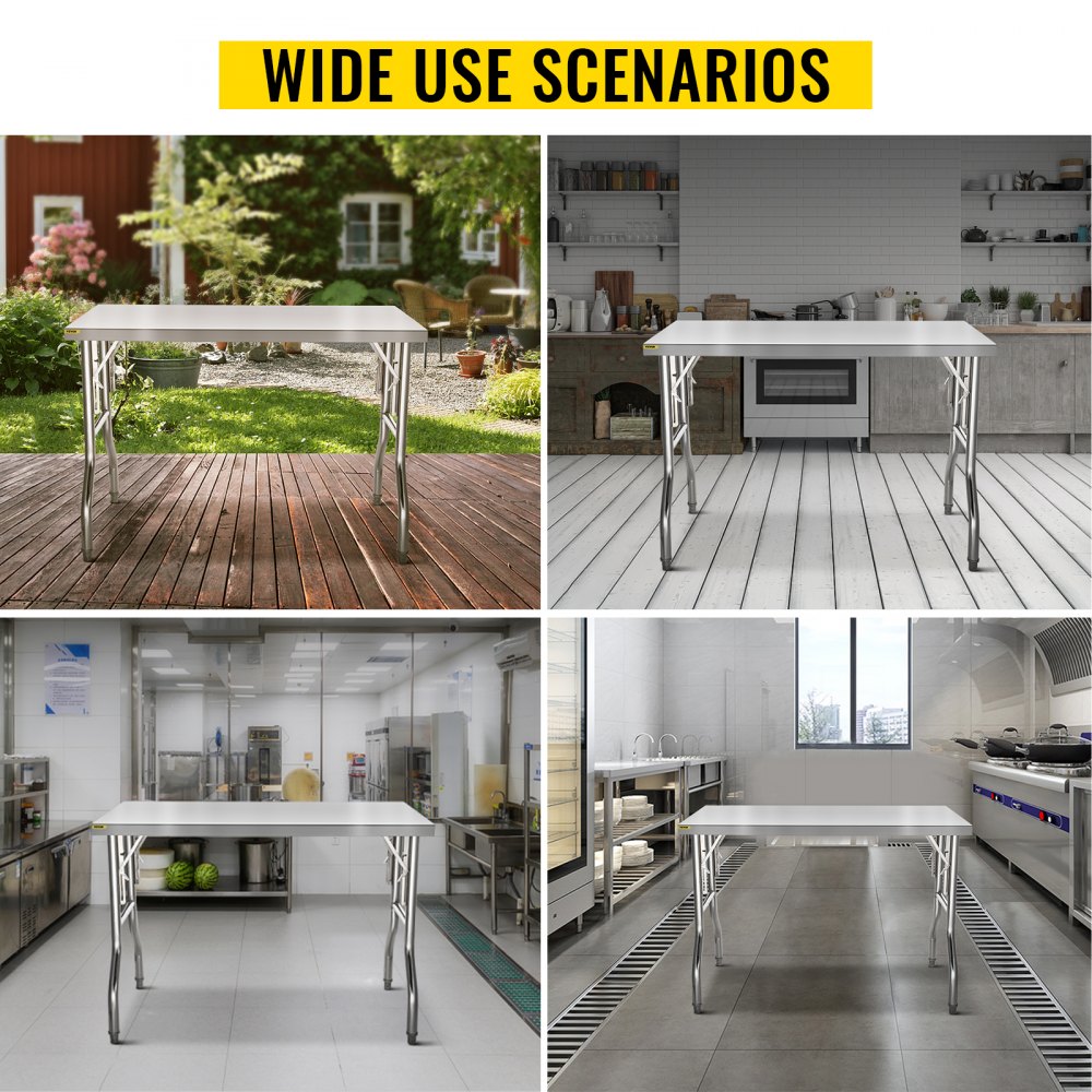 VEVOR Commercial Worktable Workstation 121.9x61 cm Folding Commercial Prep Table, Heavy-duty Stainless Steel Folding Table with 299.8 kg Load, Kitchen Work Table, Silver Stainless Steel Kitchen Island