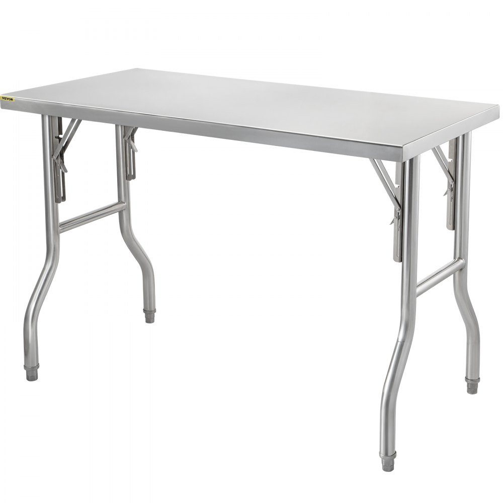 VEVOR Commercial Worktable Workstation 121.9x61 cm Folding Commercial Prep Table, Heavy-duty Stainless Steel Folding Table with 299.8 kg Load, Kitchen Work Table, Silver Stainless Steel Kitchen Island