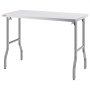 VEVOR stainless steel kitchen island with sleek design and sturdy tubular legs.