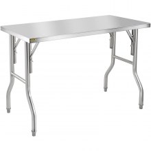 VEVOR kommercielt arbejdsbord arbejdsstation 48 x 24 tommer sammenklappeligt kommercielt forberedelsesbord, kraftigt rustfrit stål foldebord med 661 lbs belastning, køkkenarbejdsbord, sølv rustfrit stål køkkenø