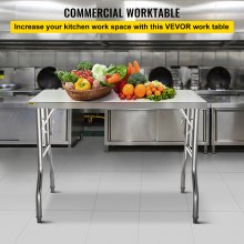 VEVOR Stainless Steel Kitchen Bench Folding Commercial Prep Table 1220x610 mm