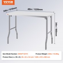 VEVOR Stainless Steel Kitchen Bench Folding Commercial Prep Table 1220x610 mm