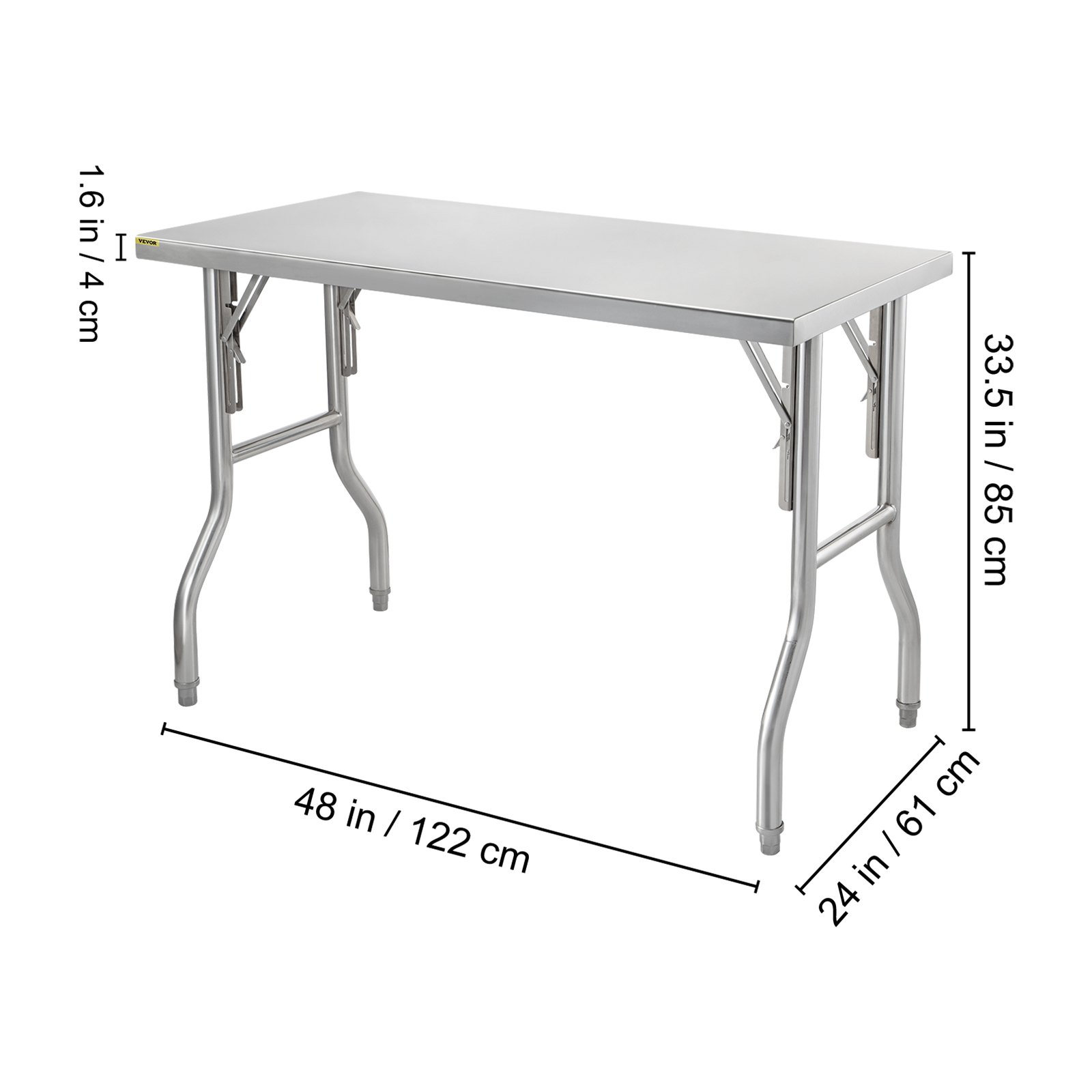 VEVOR Folding Commercial Prep Table, 48 x 24 Inch Commercial Worktable Workstation, Heavy-duty Stainless Steel Folding Table, Kitchen Work Table, for Home Kitchen Restaurant Garage